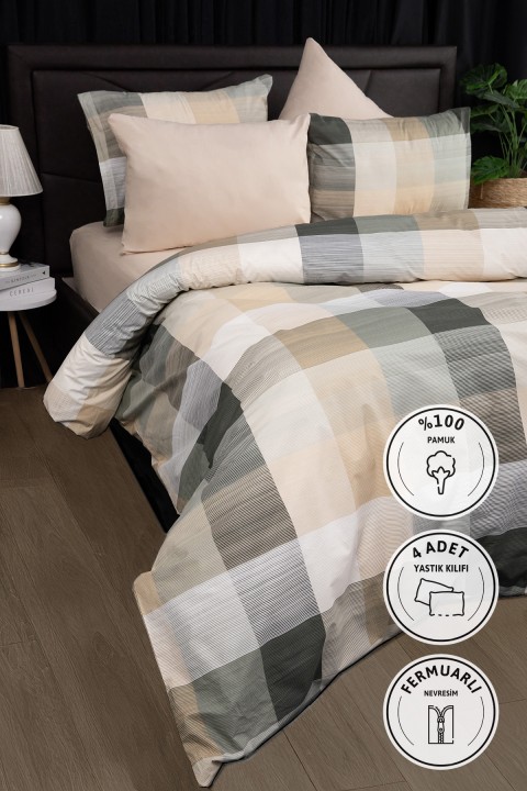 Nevora Premium %100 Pamuk Çift Kişilik Nevresim Takımı - Yeşil
