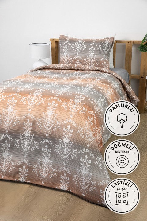 Nova Lastikli Çarşaflı Tek Kişilik Nevresim Takımı - Kiremit