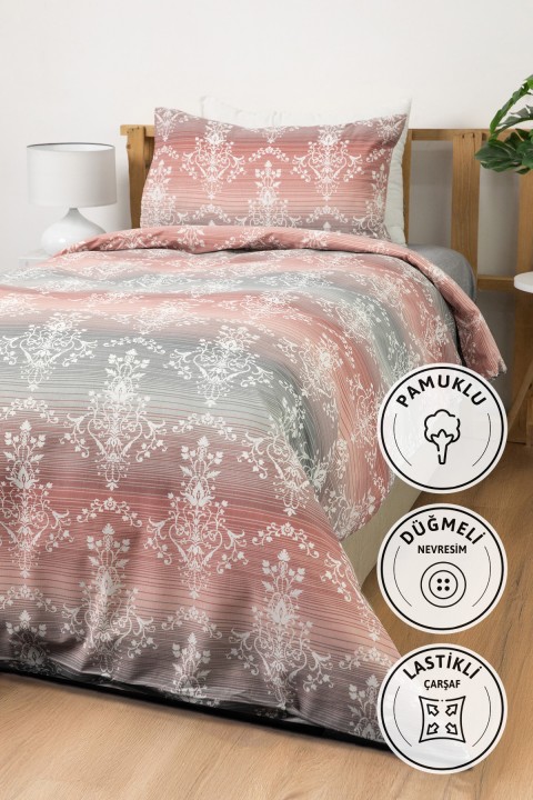 Nova Lastikli Tek Kişilik Nevresim Takımı - Pembe Nova Lastikli Tek Kişilik Nevresim Takımı - Pembe