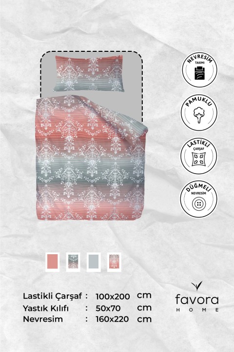Nova Lastikli Tek Kişilik Nevresim Takımı - Pembe Nova Lastikli Tek Kişilik Nevresim Takımı - Pembe