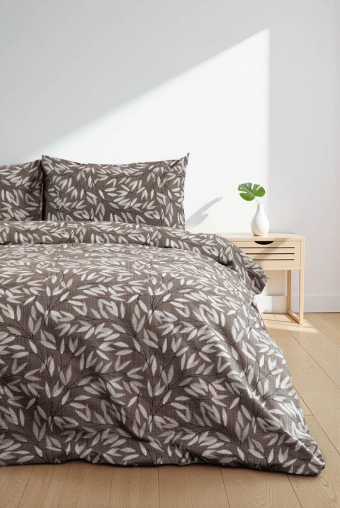 Noven Lastikli Çarşaflı Çift Kişilik Nevresim Takımı - Kahverengi