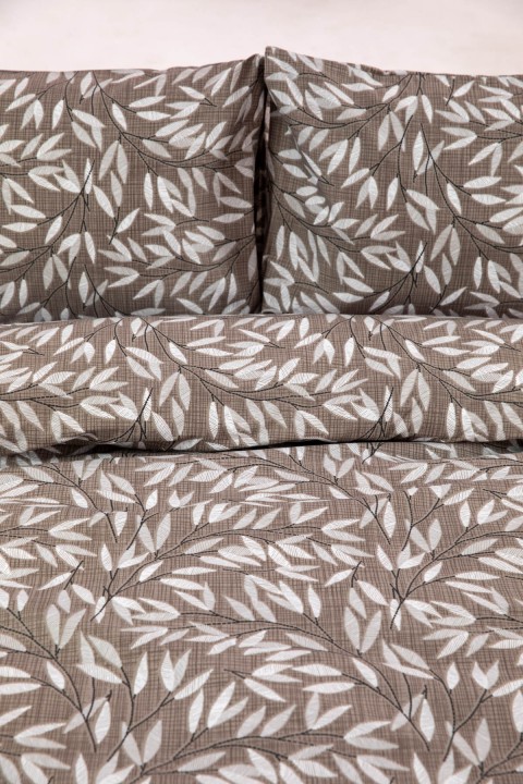 Noven Lastikli Çarşaflı Çift Kişilik Nevresim Takımı - Kahverengi