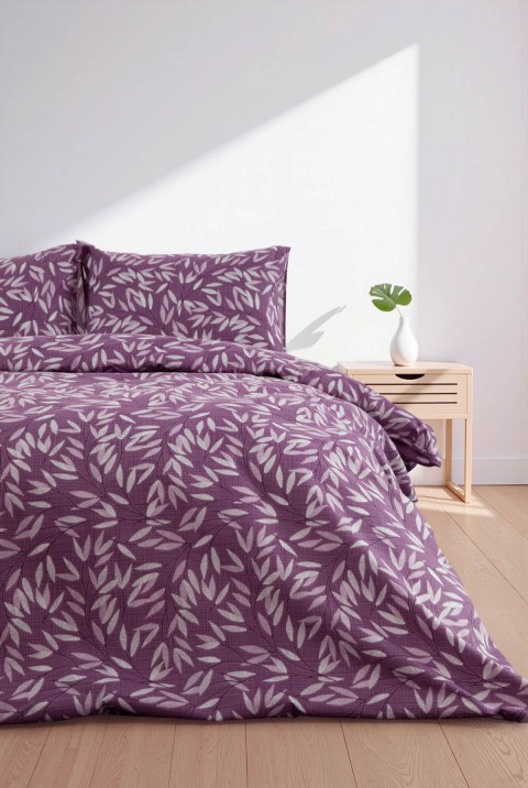 Noven Lastikli Çarşaflı Çift Kişilik Nevresim Takımı - Mürdüm