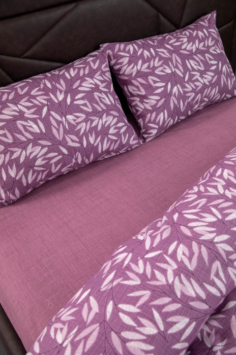 Noven Lastikli Çarşaflı Çift Kişilik Nevresim Takımı - Mürdüm