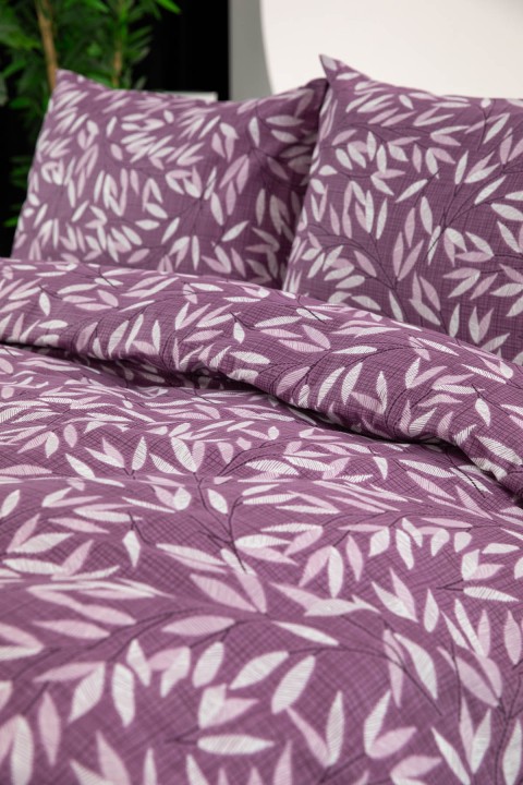 Noven Lastikli Çarşaflı Çift Kişilik Nevresim Takımı - Mürdüm