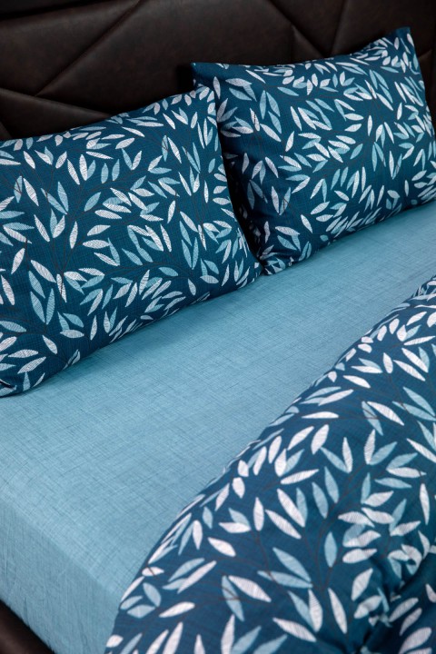 Noven Lastikli Çarşaflı Çift Kişilik Nevresim Takımı - Petrol