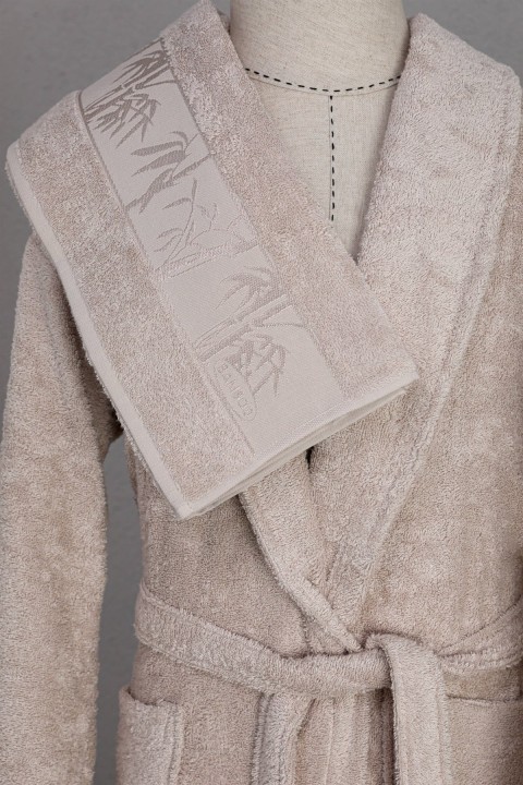 Nurpak Bamboo Aile Bornoz Seti - Bej - Ekru