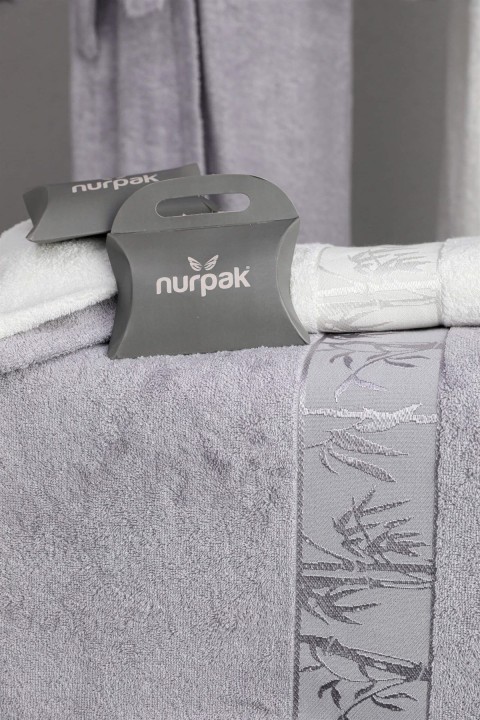 Nurpak Bamboo Aile Bornoz Seti - Ekru - Gri