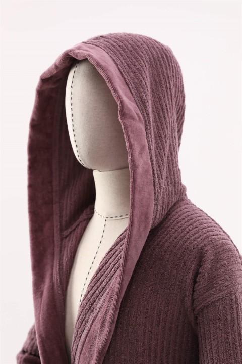 Nurpak Ekol Kapşonlu Pamuklu Tekli Bornoz Unisex L/XL - Mürdüm