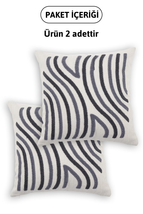 Ocean Keten Punch Nakışlı 2'li Kırlent Kılıfı 42x42 - Antrasit