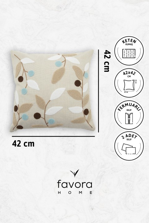 Olivya Keten Punch Nakışlı 2'li Kırlent Kılıfı 42x42 - Mavi Olivya Keten Punch Nakışlı 2'li Kırlent Kılıfı 42x42 - Mavi