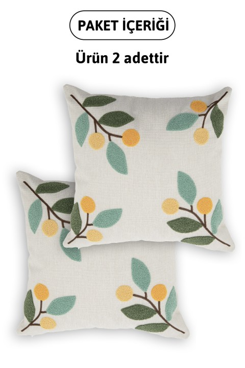 Olivya Keten Punch Nakışlı 2'li Kırlent Kılıfı 42x42 - Yeşil