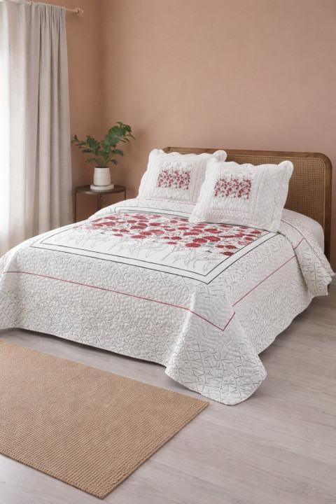 Örtüm Gelincik Çift Kişilik Kapitone Yatak Örtüsü Takımı