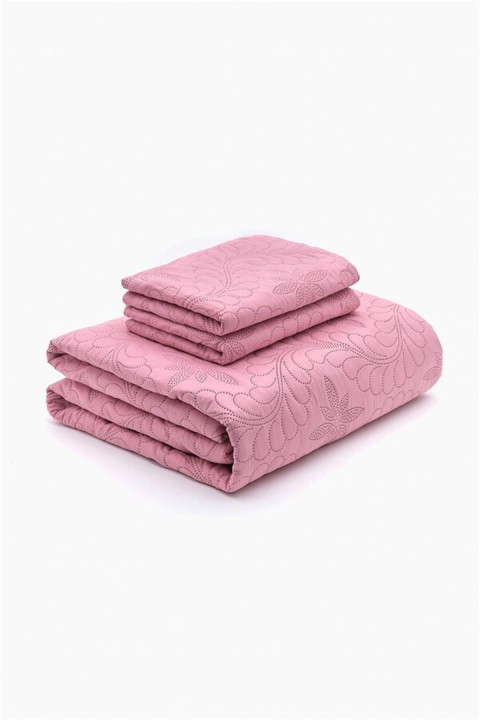 Örtüm Sarmaşık Çift Kişilik Düz Renk Yatak Örtüsü Takımı - Pembe
