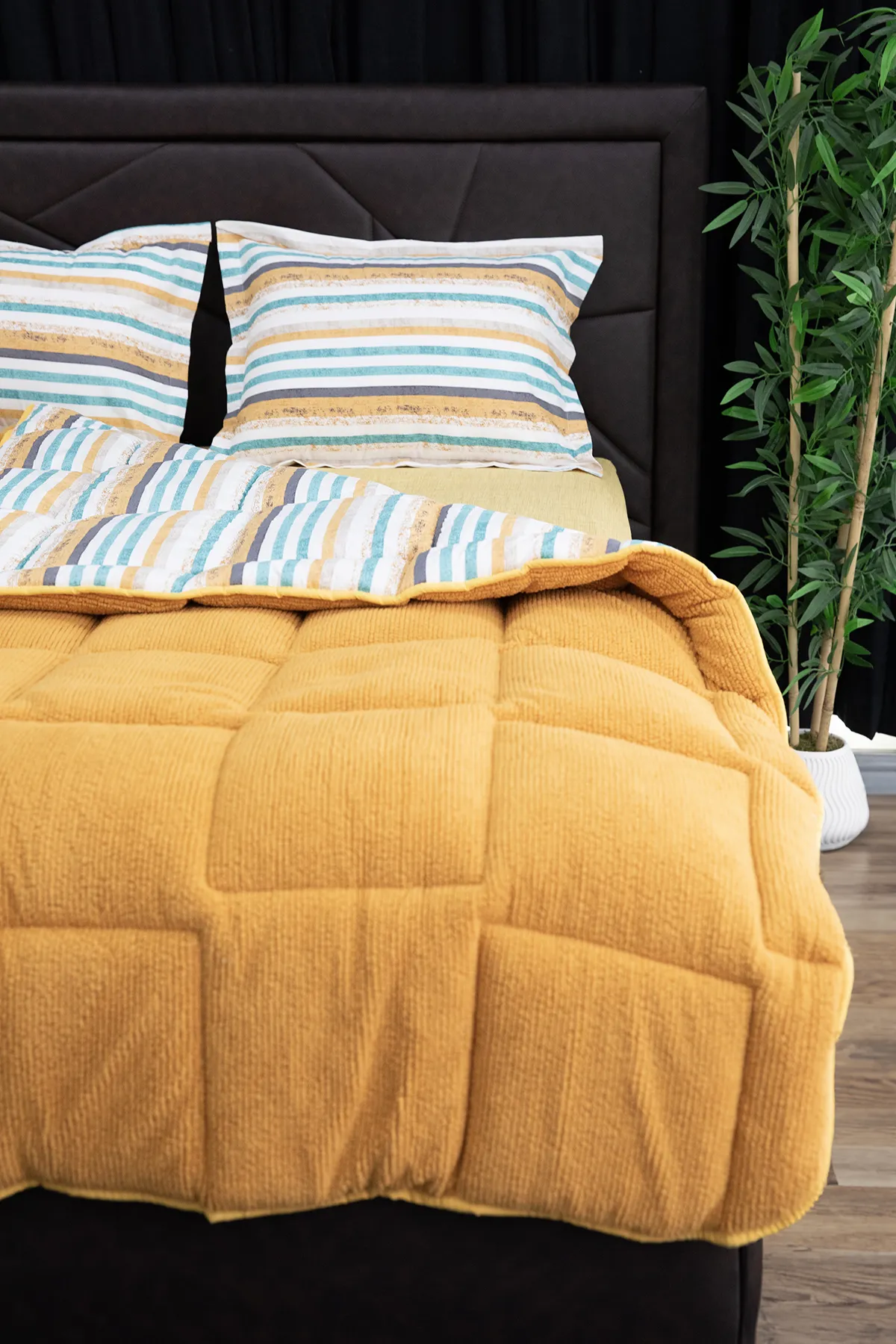Oso Blanco Sherpa Çift Kişilik Comforter Uyku Seti - Hardal