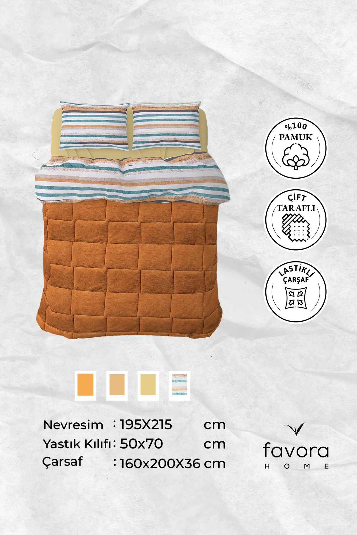 Oso Blanco Sherpa Çift Kişilik Comforter Uyku Seti - Hardal