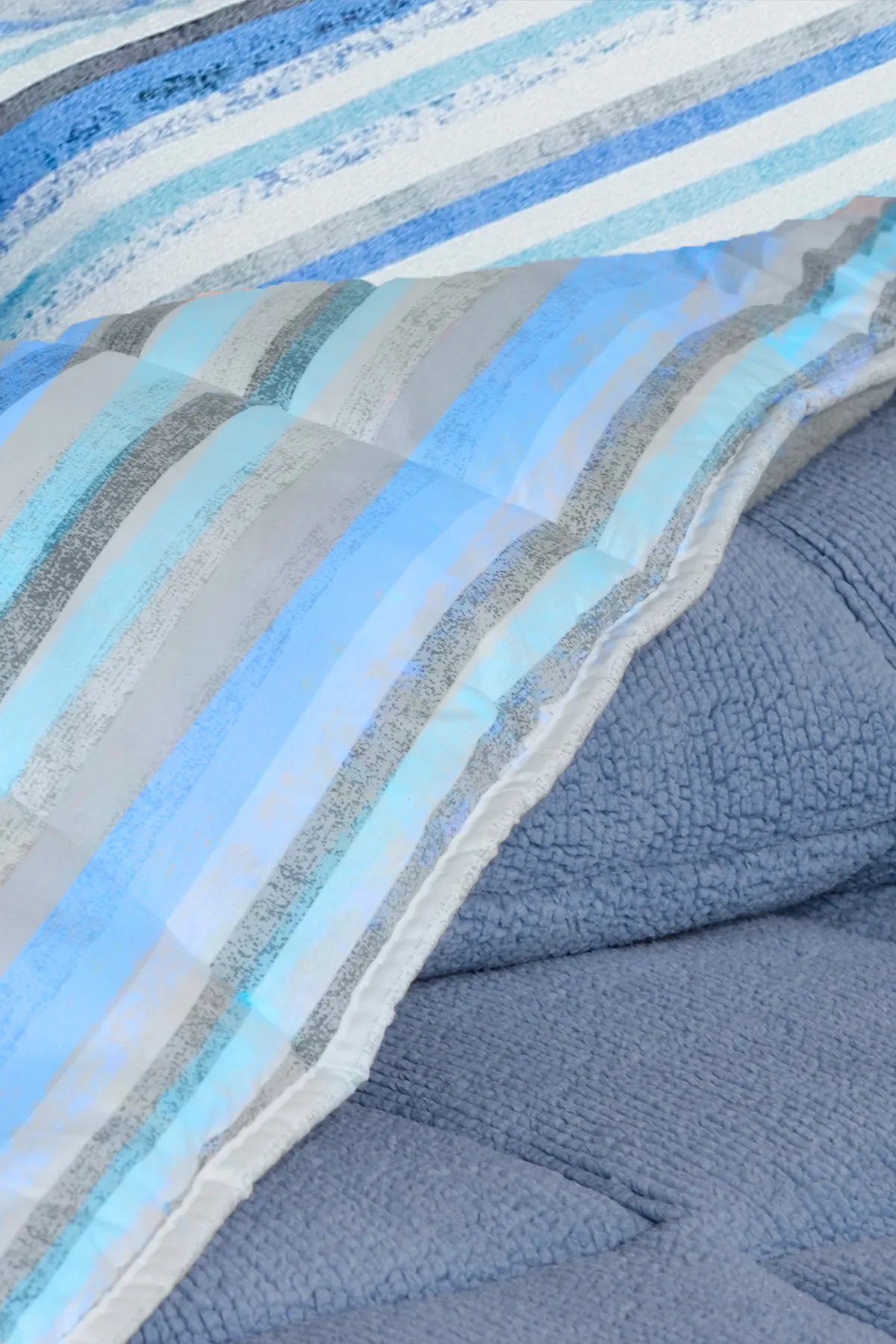 Oso Blanco Sherpa Çift Kişilik Comforter Uyku Seti - Mavi