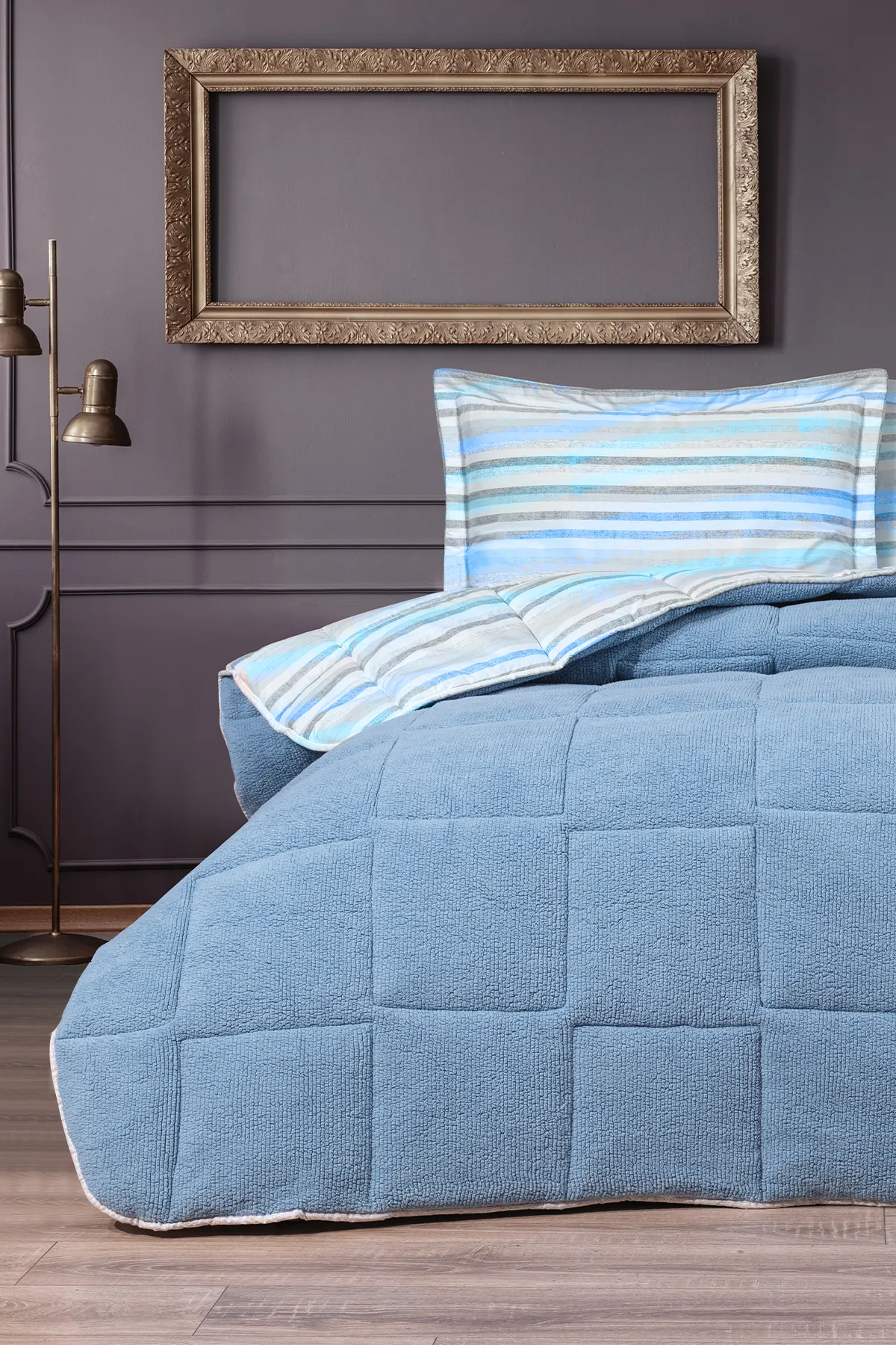 Oso Blanco Sherpa Çift Kişilik Comforter Uyku Seti - Mavi