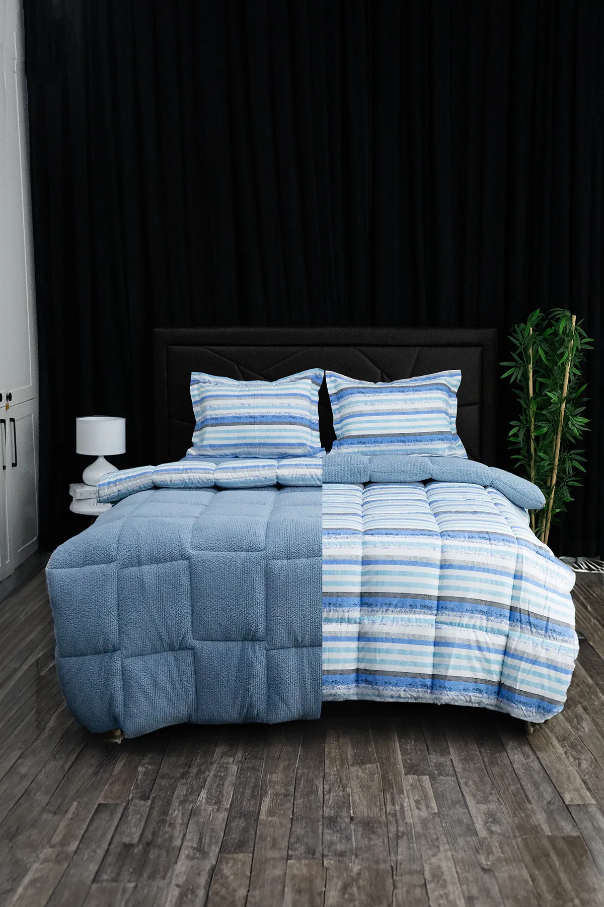Oso Blanco Sherpa Çift Kişilik Comforter Uyku Seti - Mavi