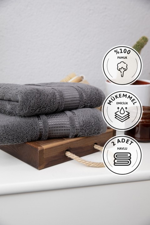 Özdilek Colourist 2'li El Yüz Havlusu 50x90 - Koyu Gri