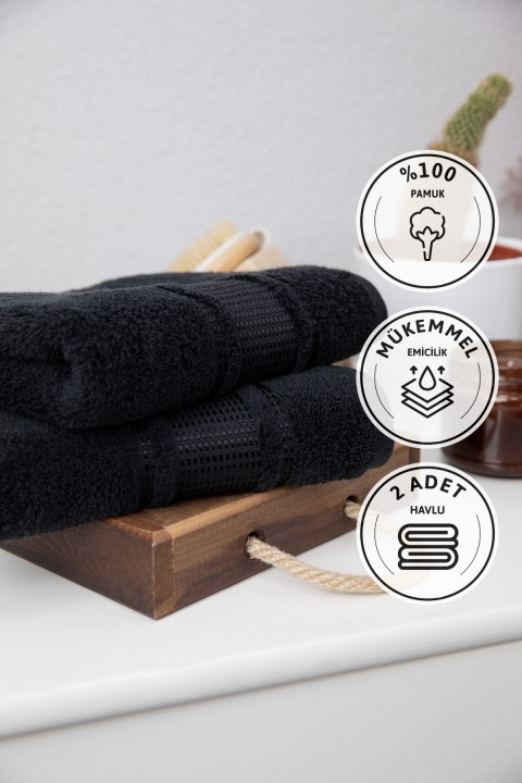 Özdilek Colourist 2'li El Yüz Havlusu 50x90 - Siyah