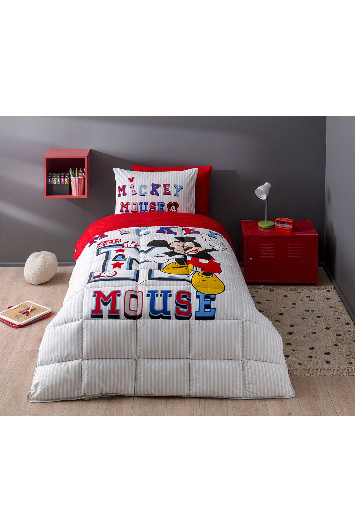 Özdilek Disney Mickey Collage Fitted Tek Kişilik Uyku Seti - Gri