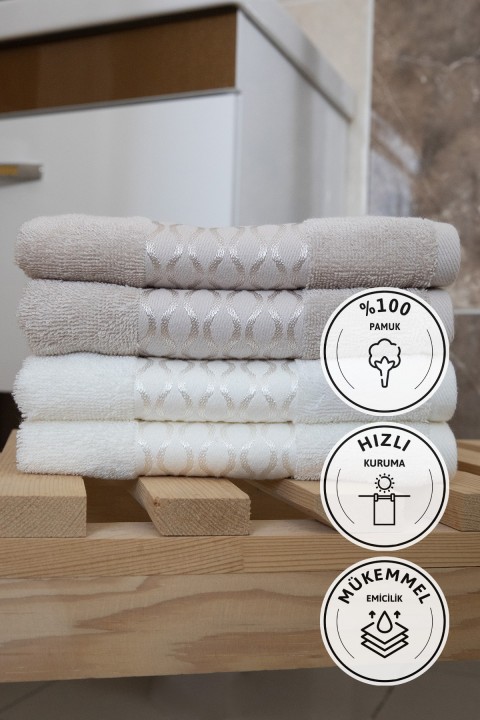 Özdilek Elissa El Yüz Havlusu 50x90 4 Adet - Taş - Krem