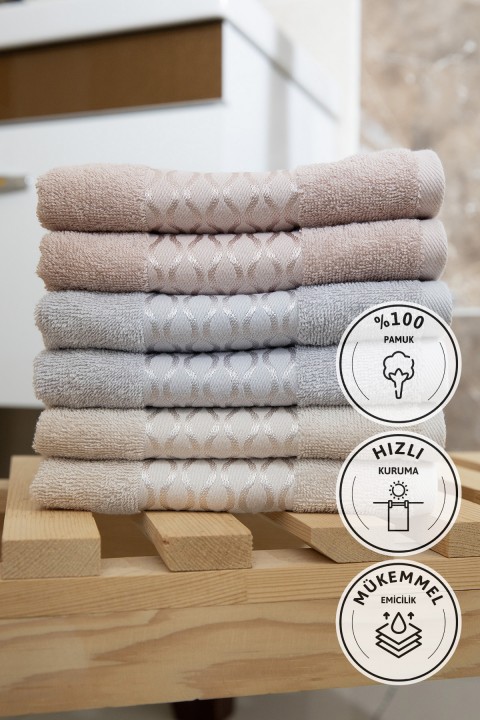 Özdilek Elissa El Yüz Havlusu 50x90 6 Adet - Bej - Gri - Taş Özdilek Elissa El Yüz Havlusu 50x90 6 Adet - Bej - Gri - Taş