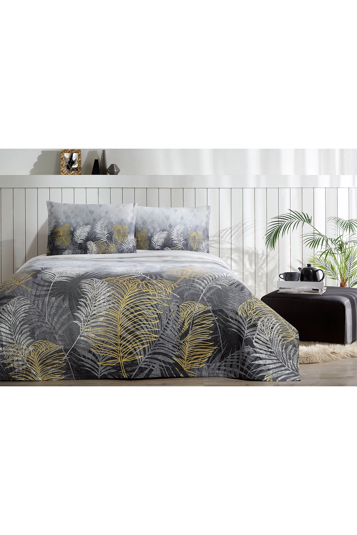 Özdilek Golden Palm Çift Kişilik Pike Takımı - Gri