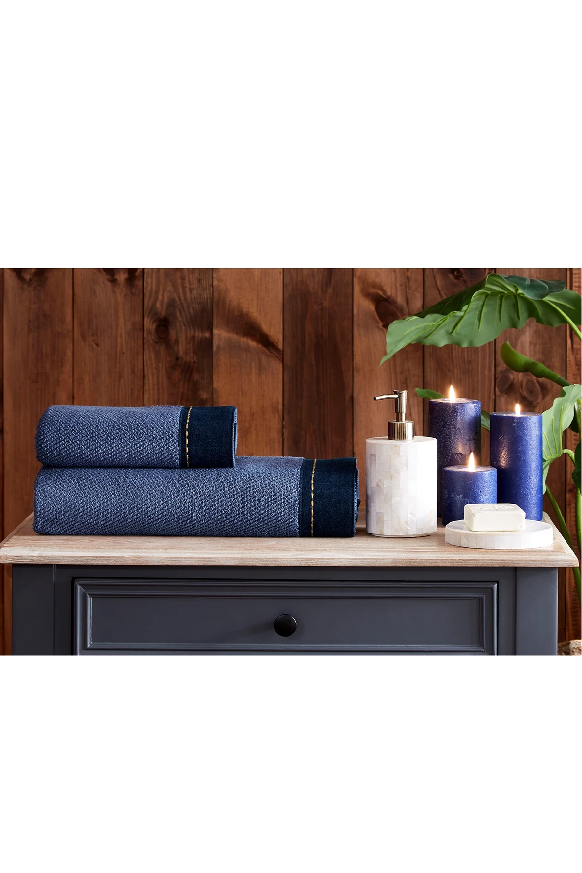 Özdilek Oregon Maskülen Nakışlı Denim 2'Li Havlu Set  - Lacivert