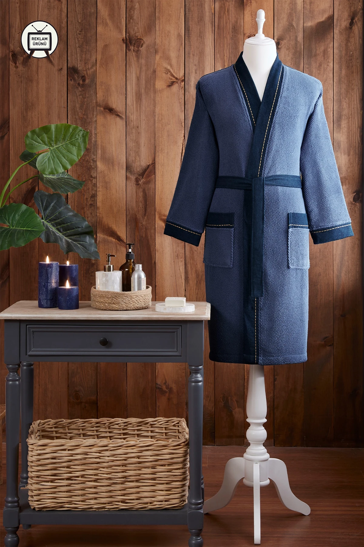 Özdilek Oregon Maskülen Nakışlı Denim Kimono Bornoz L - Lacivert
