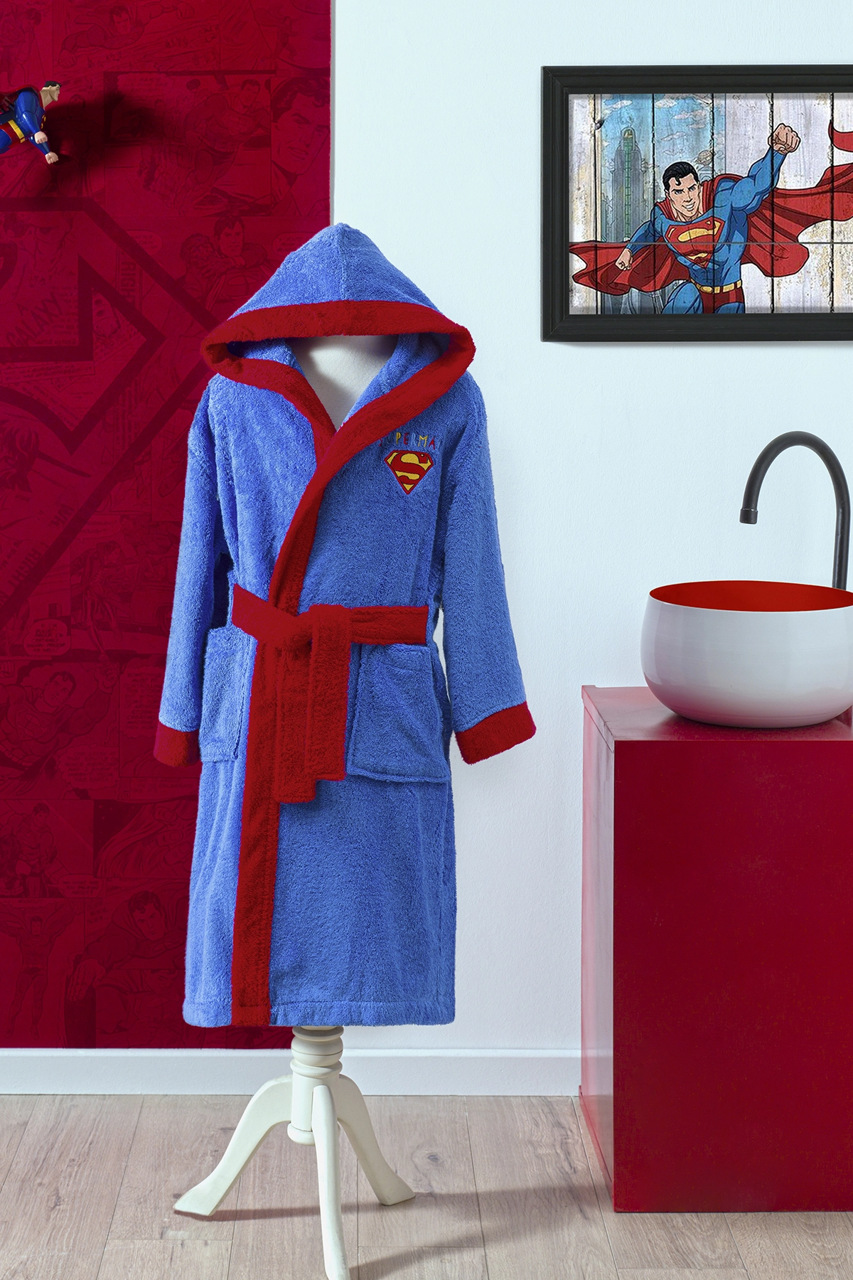 Özdilek Superman Colors City Mavi Çocuk Bornozu 5-6 Yaş