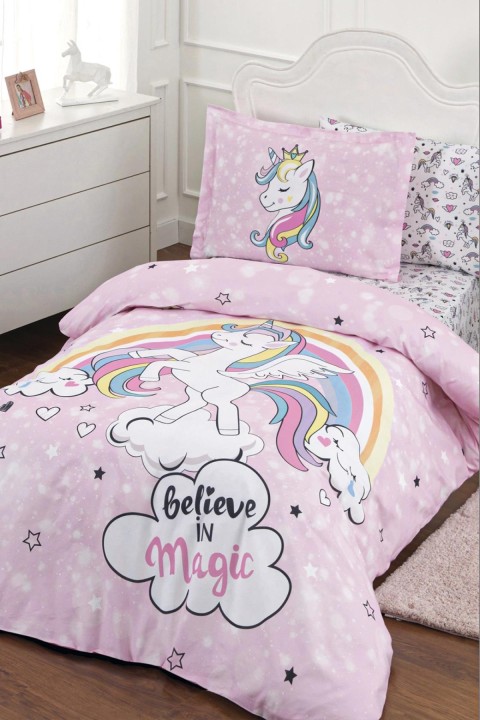 Özdilek Unicorn Ranforce Tek Kişilik Fitted Çarşaf Nevresim Takımı - Pembe