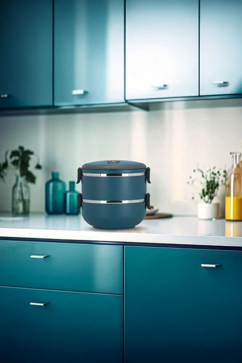 Penguen 2 Katlı Yemek Sefer Tası - Petrol