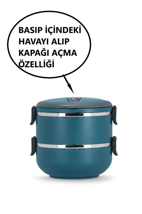 Penguen 2 Katlı Yemek Sefer Tası - Petrol