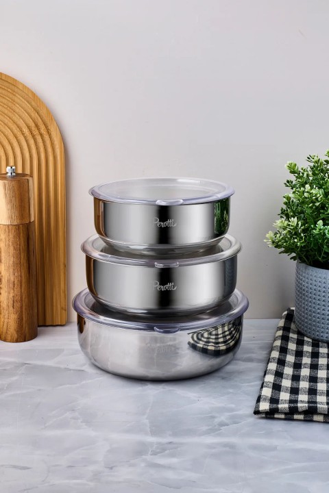 Perotti 17062 Safepro Paslanmaz Çelik 3'lü Saklama Kabı Seti 16x18x20 Cm