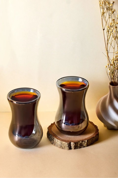 Perotti 17328 2'li Çift Cidarlı Çay Bardağı 150 Ml - Füme