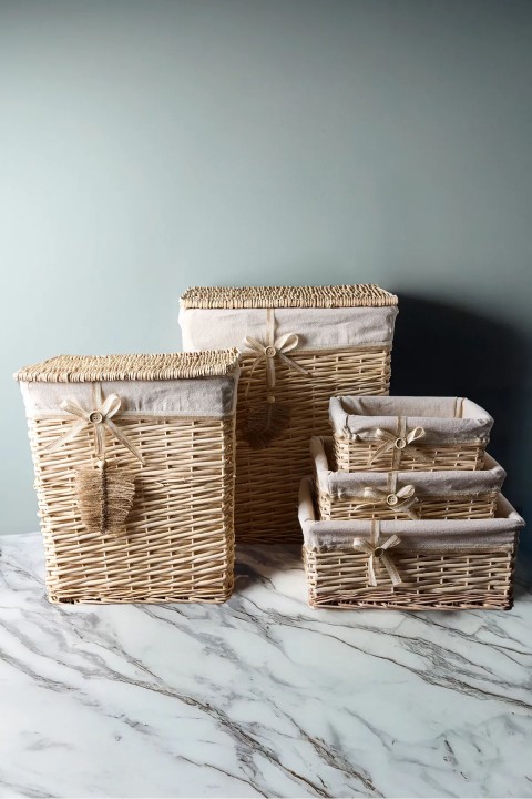 Perotti 18010 Salice Hasır 5'li Çamaşır Sepeti ve Organizer Set