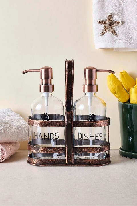 Perotti 18052 Rame Eskitme Metal Standlı Retro 2'li Yuvarlak Sıvı Sabunluk 500 ml 
