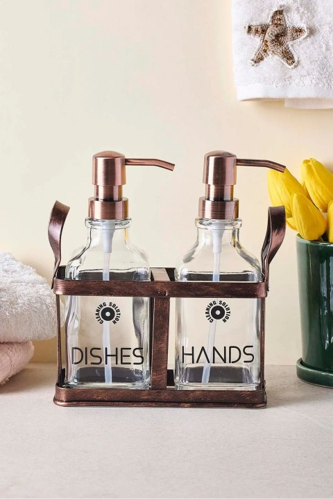Perotti 18056 Rame Eskitme Metal Standlı Retro 2'li Sıvı Sabunluk 500 ml 