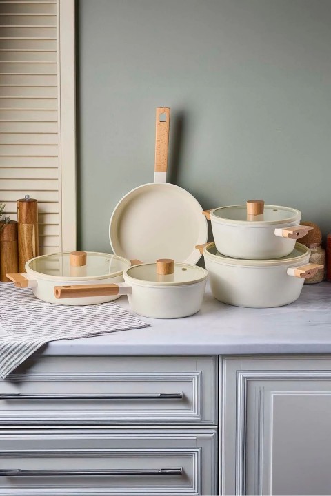 Perotti 18081 CookWood 9 Parça Tencere Tava Seti - Bej