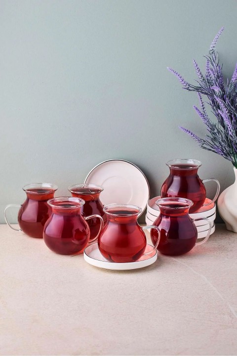 Perotti 18112 Kanlıca 12 Parça 6 Kişilik Kulplu Cam Çay Seti 210 Ml - Platin 