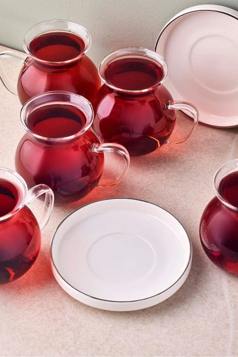 Perotti 18112 Kanlıca 12 Parça 6 Kişilik Kulplu Cam Çay Seti 210 Ml - Platin 