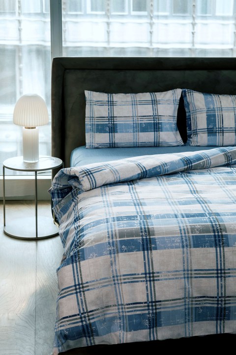 Piemo Lastikli Çarşaflı Çift Kişilik Nevresim Takımı - Mavi