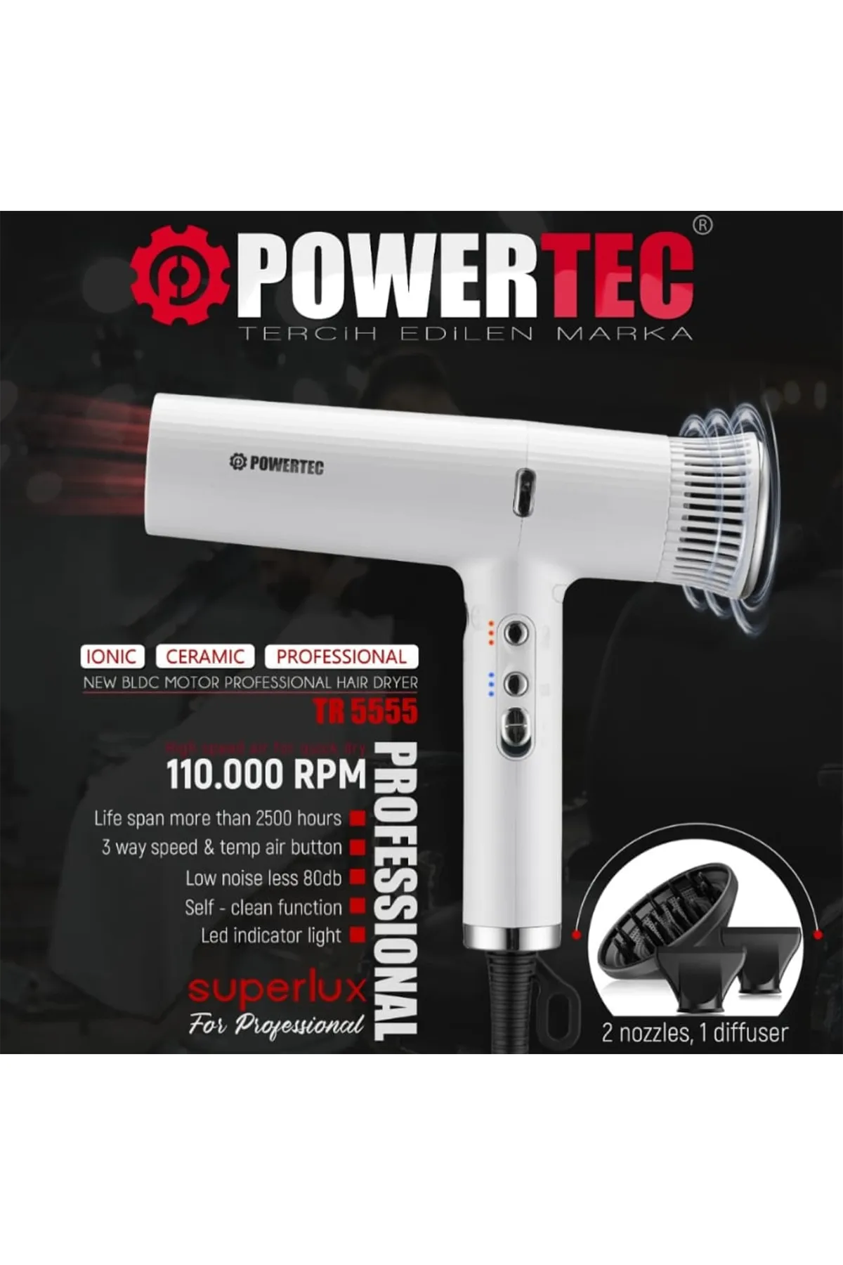 Powertec TR-4444 W Süperlux Ionıc Fön Makinesi - Beyaz