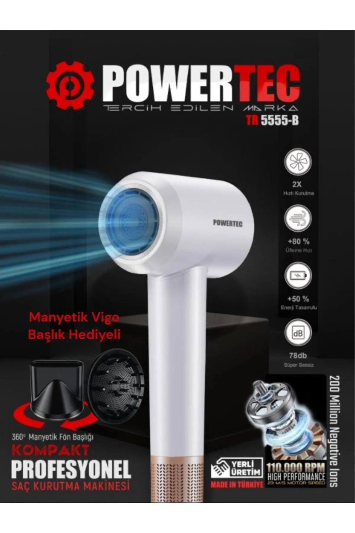 Powertec TR-5555 S Plazma Fön Makinası - Beyaz