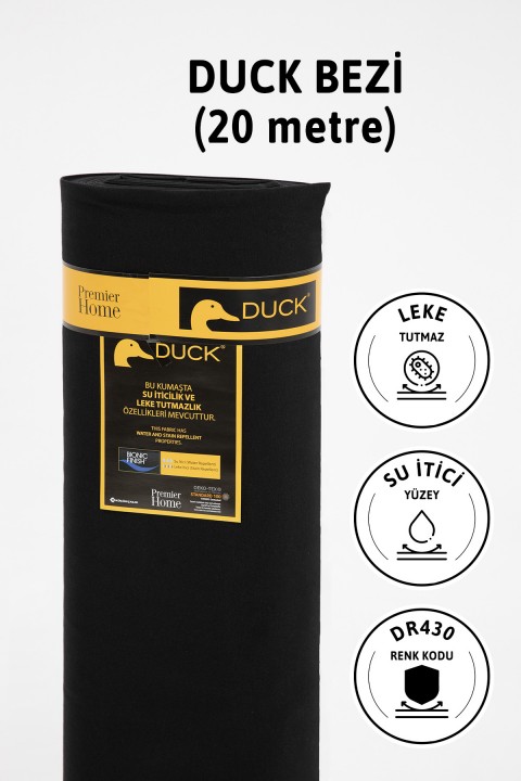 Premier Metrelik Duck Keten Kumaş Su İtici Bez 20 Metre DR430 - Siyah