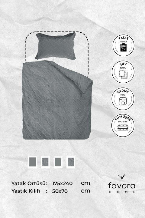 Queen Kadife Tek Kişilik Yatak Örtüsü - Antrasit Queen Kadife Tek Kişilik Yatak Örtüsü - Antrasit