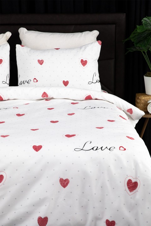 Royal Love Lastikli Çarşaflı Çift Kişilik Nevresim Takımı - Beyaz