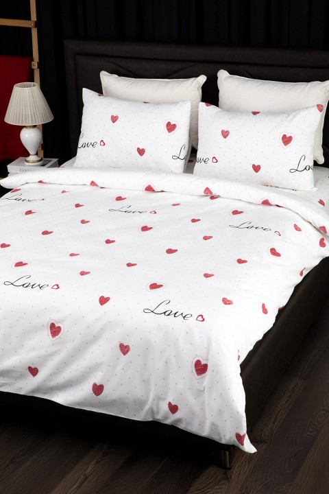 Royal Love Lastikli Çarşaflı Çift Kişilik Nevresim Takımı - Beyaz